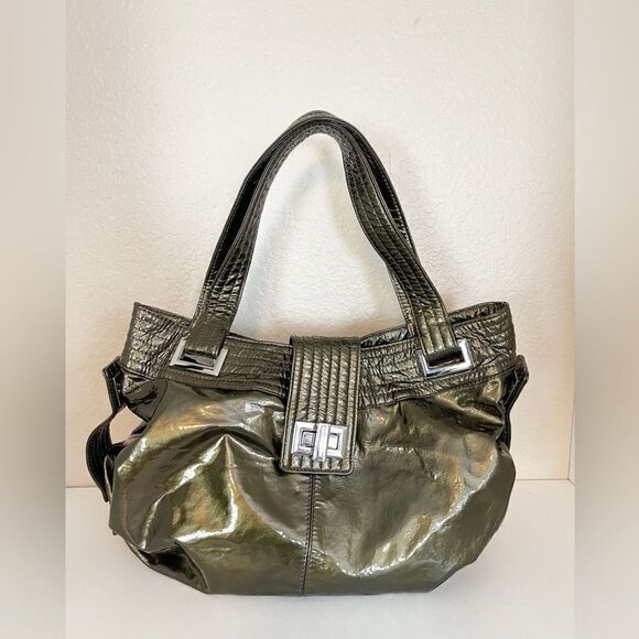 KOOBA Y2K patent leather Natasha Convertible purse army green TOTE BAG - Picture 11 of 16